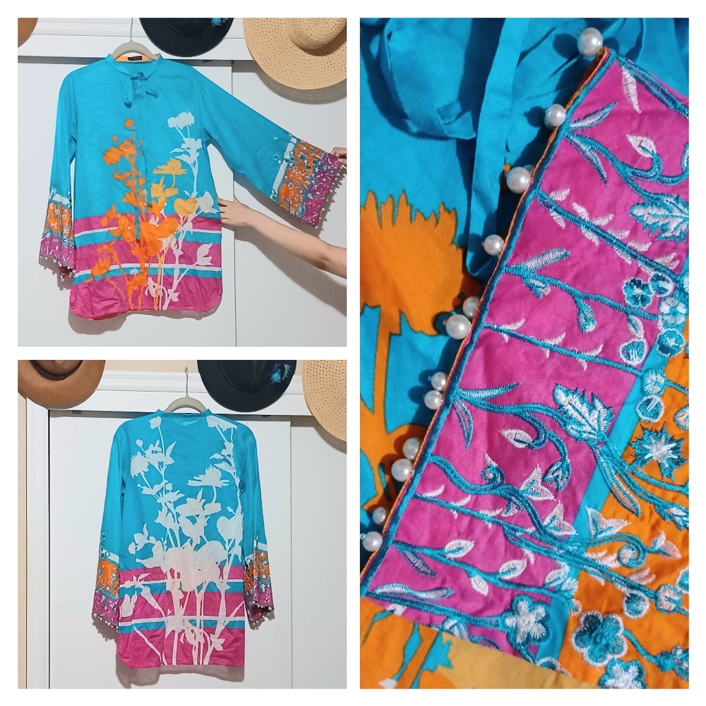 Designer Bell Sleeve Embroidered with Pearls Size Small Dress Angrakha